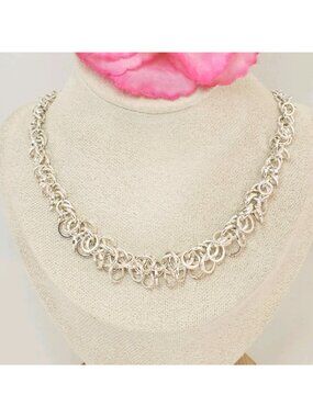Vintage AVON Cluster Chain Silver Tone Necklace 80s/90s Choker Graduated Jewelry